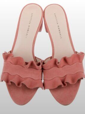 Loeffler Randall Vera Ruffle Pink Suede Mule Low-Heel Sandal - size 9
